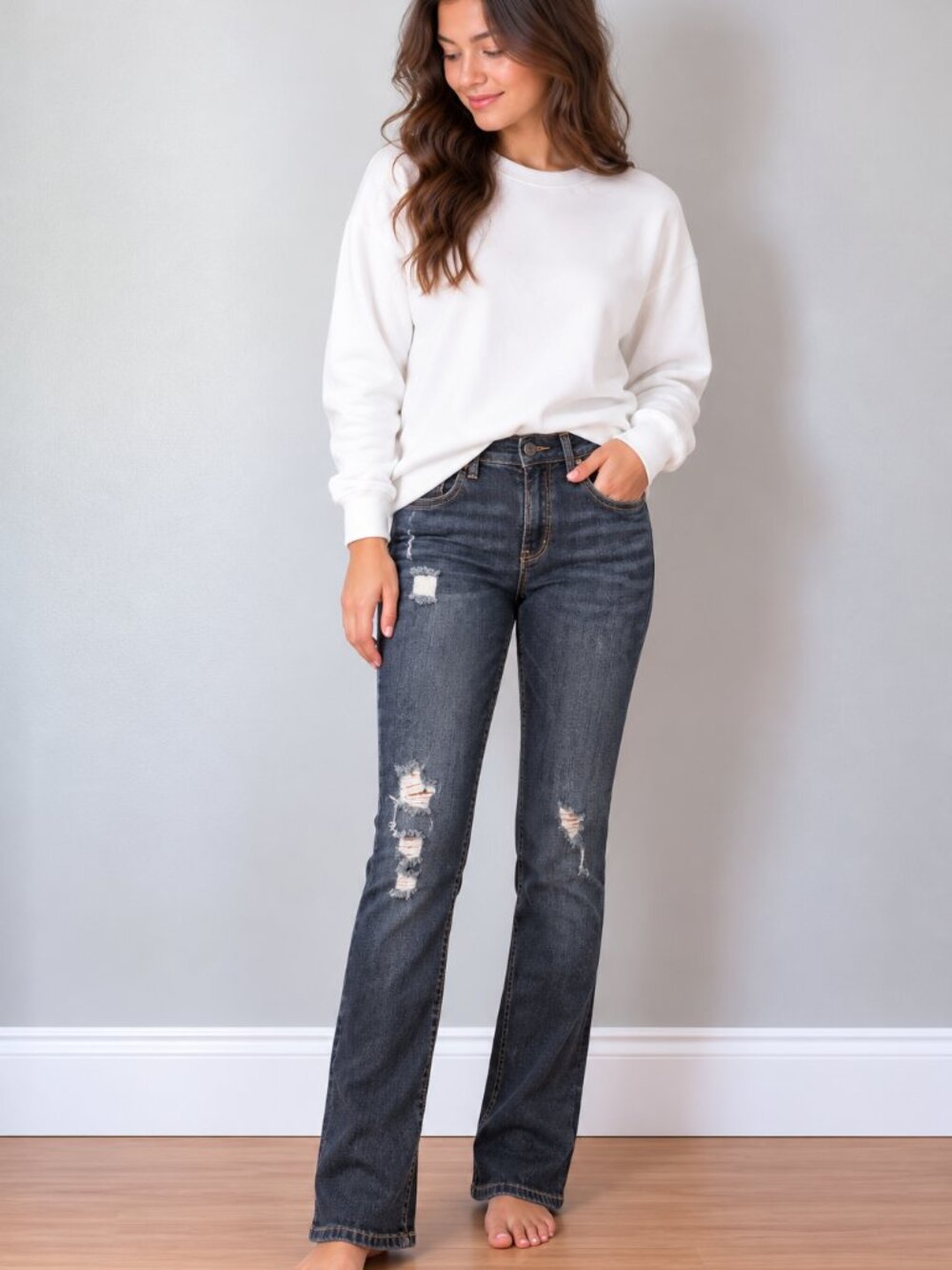 Levi's Girls Girlfriend Jeans Size 16 Regular Dark Wash Distressed Stretch